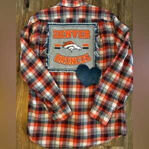 Broncos Reworked Upcycled Flannel Shirt. Game Day. Medium.